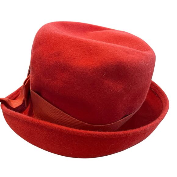 Zephyr Cloche Hat Vintage Felted Fur or Wool Women Size 6 3/4 Red Librarian Chic - Picture 6 of 10